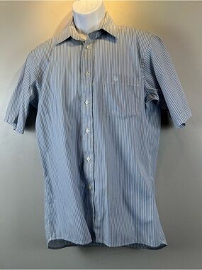 Vtg Christian Dior Plus De Coton Dress Shirt Mens 15.5 Striped Short Sleeve